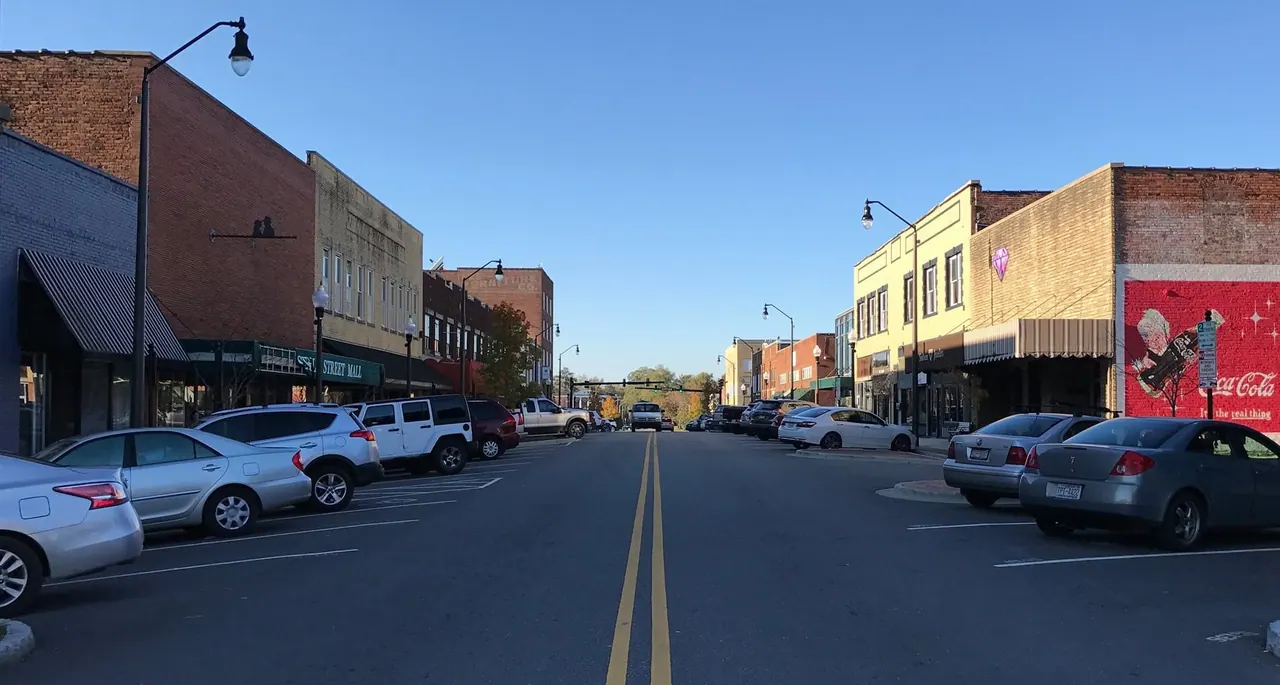 Downtown Sanford, North Carolina, looking down the brick-fronted main street